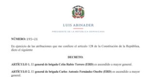 Presidente asciende ocho a mayores generales y pone en retiro a seis